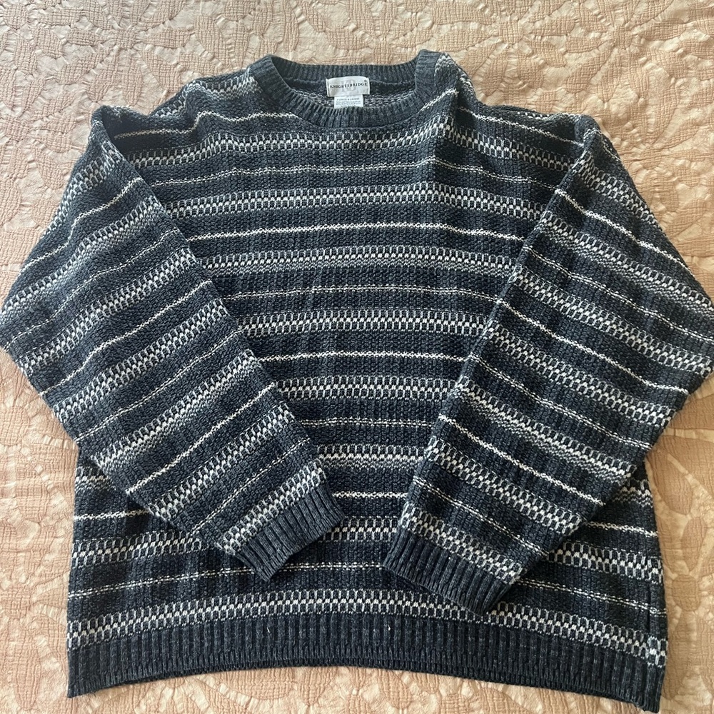 Vintage Knights Bridge Striped Gray Crewneck Sweater
